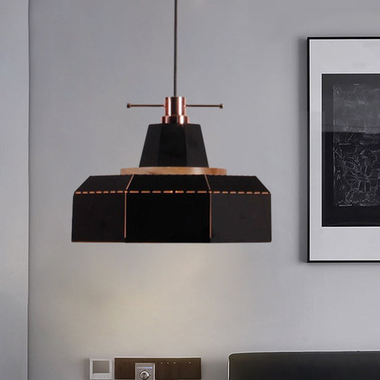 Modern Metal and Wood Pendant Light with Cylinder/Diamond Shade - 1 Light, Black/White
