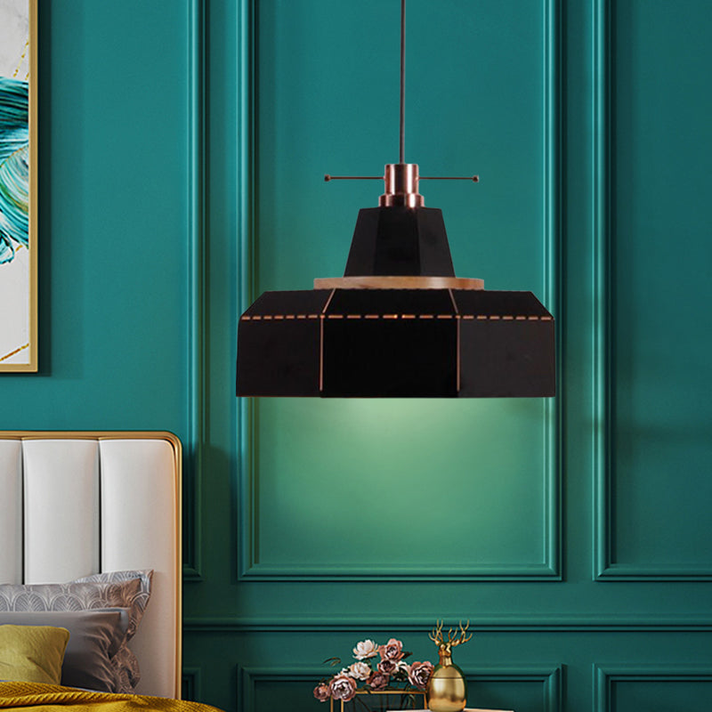 Modern Metal and Wood Pendant Light with Cylinder/Diamond Shade - 1 Light, Black/White