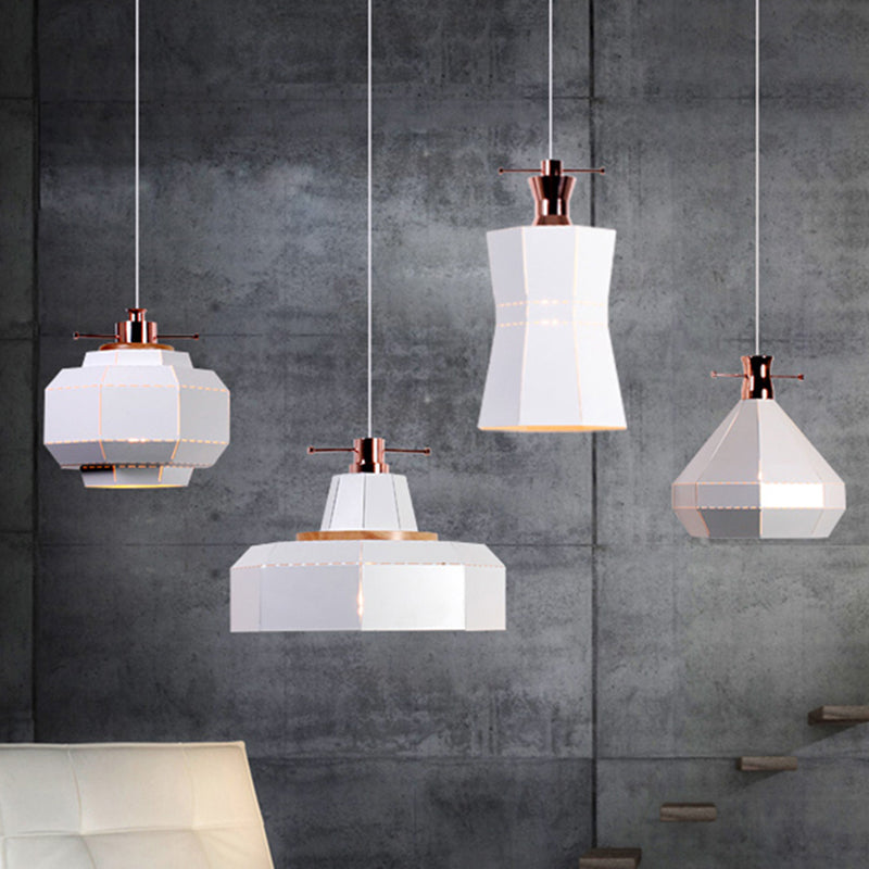 Modern Metal and Wood Pendant Light with Cylinder/Diamond Shade - 1 Light, Black/White