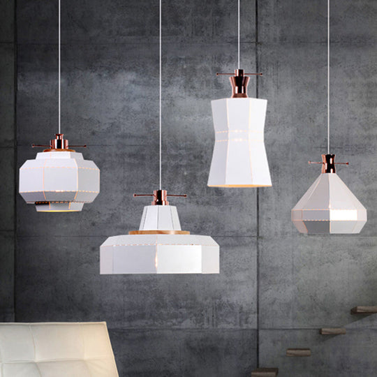 Modern Metal and Wood Pendant Light with Cylinder/Diamond Shade - 1 Light, Black/White