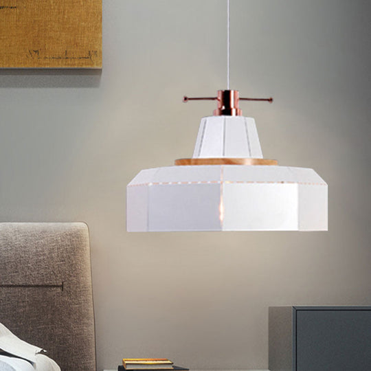 Modern Metal and Wood Pendant Light with Cylinder/Diamond Shade - 1 Light, Black/White