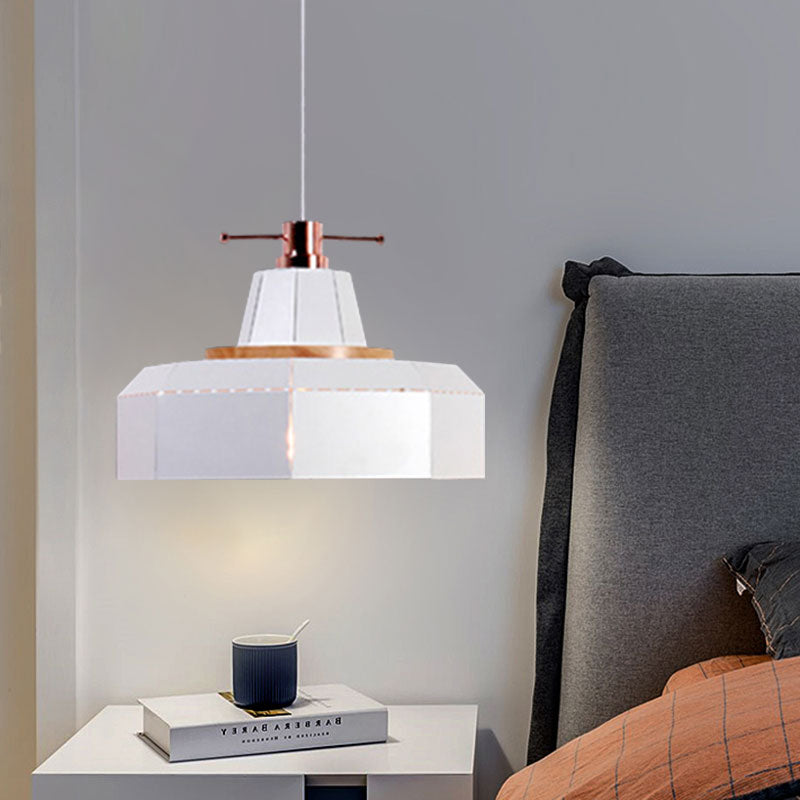 Modern Metal and Wood Pendant Light with Cylinder/Diamond Shade - 1 Light, Black/White