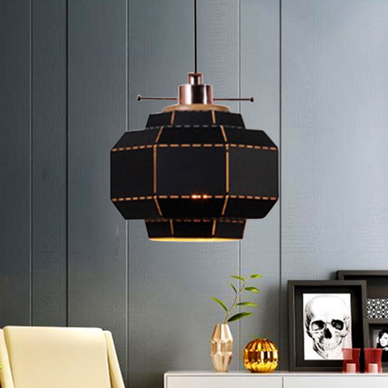 Modern Metal and Wood Pendant Light with Cylinder/Diamond Shade - 1 Light, Black/White