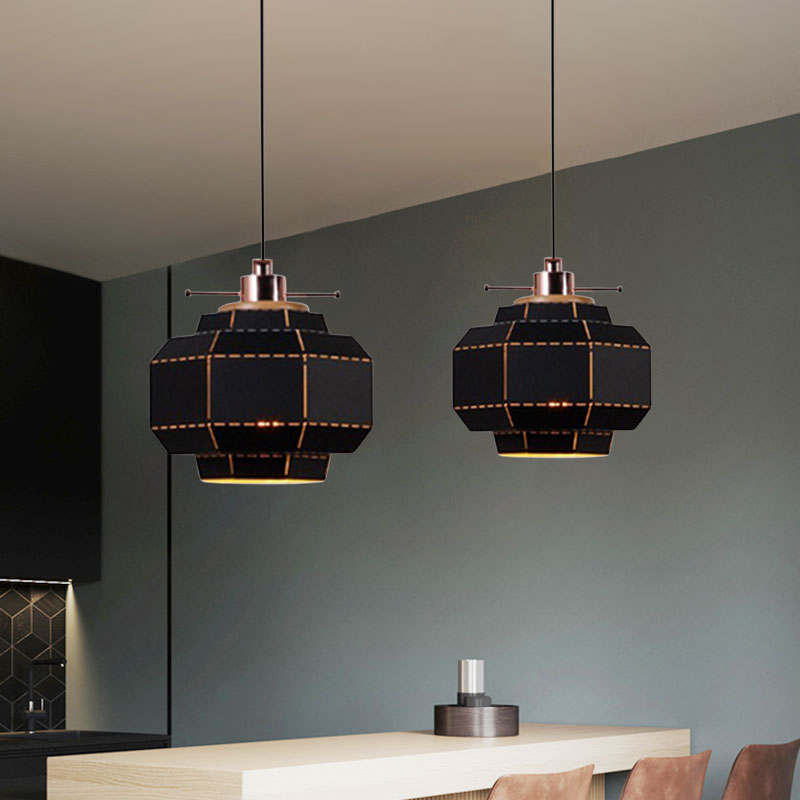 Modern Metal and Wood Pendant Light with Cylinder/Diamond Shade - 1 Light, Black/White