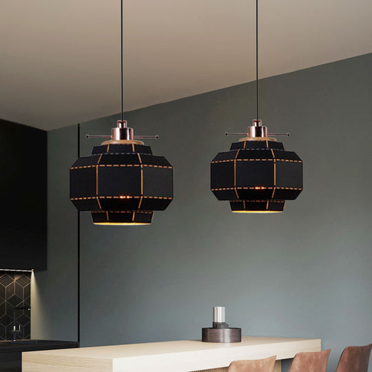 Modern Metal and Wood Pendant Light with Cylinder/Diamond Shade - 1 Light, Black/White