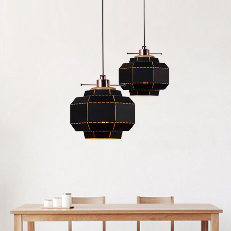 Modern Metal and Wood Pendant Light with Cylinder/Diamond Shade - 1 Light, Black/White