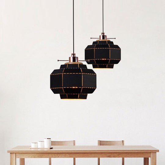 Modern Metal and Wood Pendant Light with Cylinder/Diamond Shade - 1 Light, Black/White