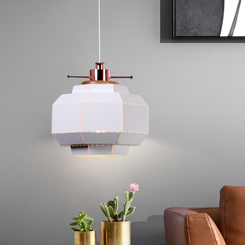 Modern Metal And Wood Pendant Light - Cylinder/Diamond Shade 1 Black/White