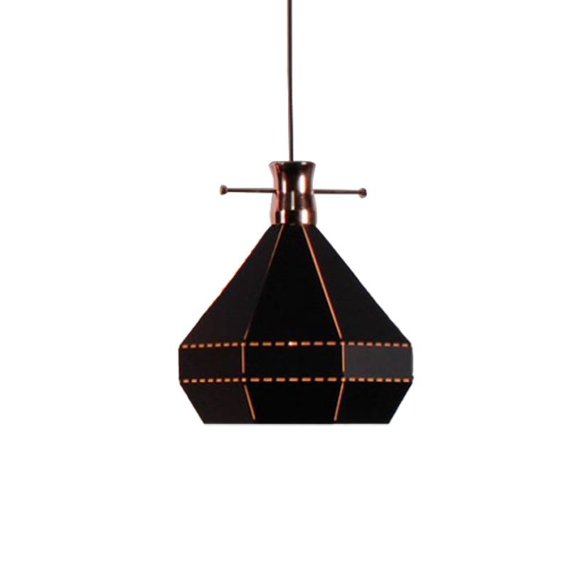 Modern Metal and Wood Pendant Light with Cylinder/Diamond Shade - 1 Light, Black/White