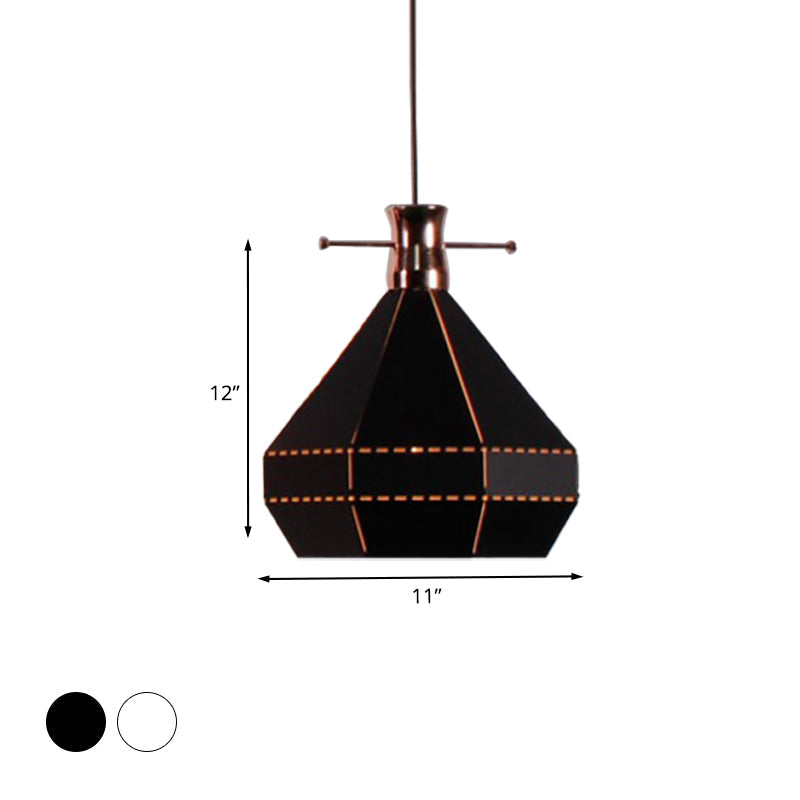 Modern Metal and Wood Pendant Light with Cylinder/Diamond Shade - 1 Light, Black/White