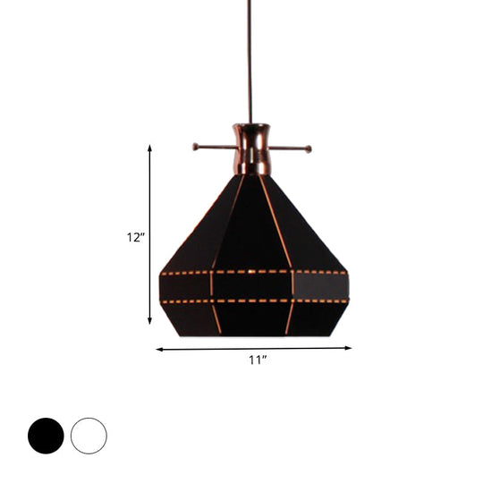 Modern Metal and Wood Pendant Light with Cylinder/Diamond Shade - 1 Light, Black/White