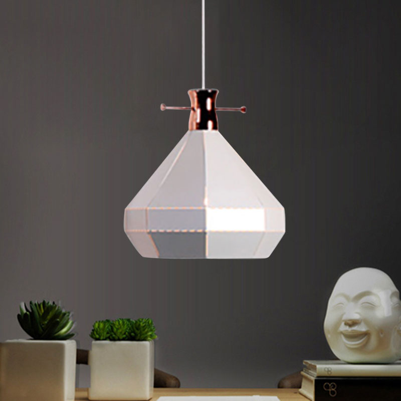 Modern Metal and Wood Pendant Light with Cylinder/Diamond Shade - 1 Light, Black/White