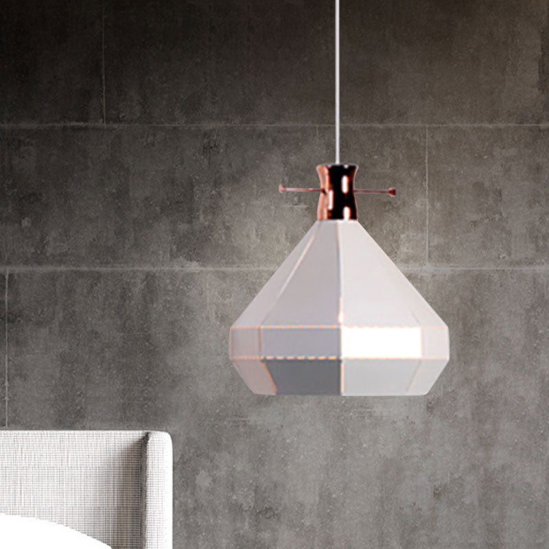 Modern Metal and Wood Pendant Light with Cylinder/Diamond Shade - 1 Light, Black/White