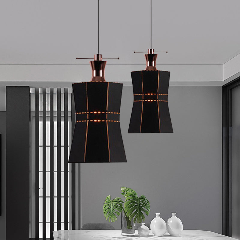 Modern Metal and Wood Pendant Light with Cylinder/Diamond Shade - 1 Light, Black/White