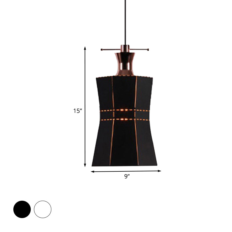 Modern Metal and Wood Pendant Light with Cylinder/Diamond Shade - 1 Light, Black/White