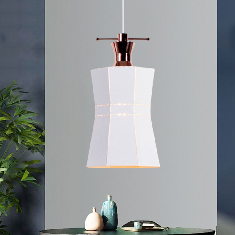 Modern Metal and Wood Pendant Light with Cylinder/Diamond Shade - 1 Light, Black/White