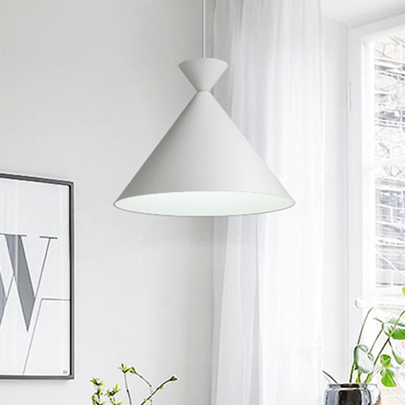 Modern Conical Metal Hanging Ceiling Light - 1-Light Pendant Lamp in White