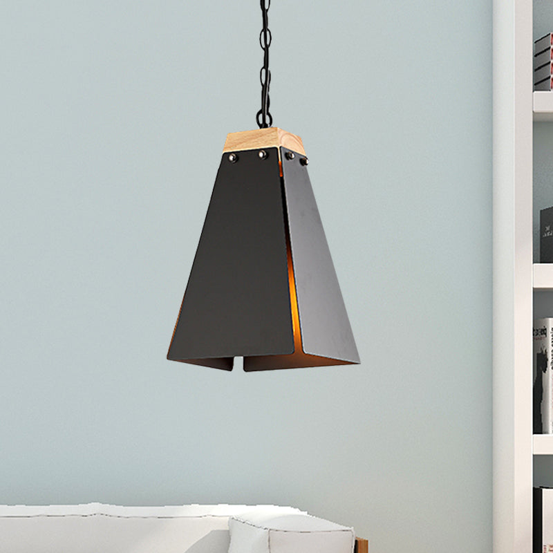 Contemporary Pyramid Pendant Light: Sleek Black/White Metal Ceiling Fixture | Adjustable Chain