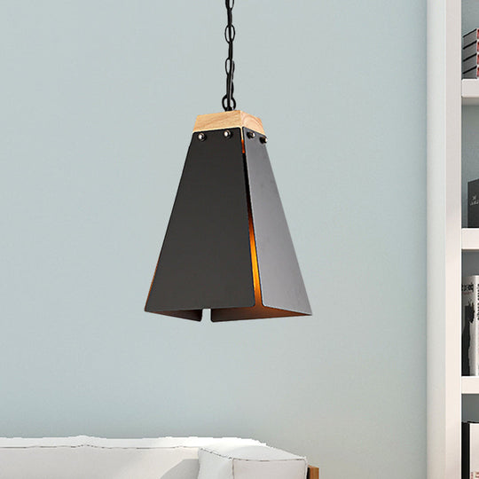 Contemporary Pyramid Pendant Light: Sleek Black/White Metal Ceiling Fixture | Adjustable Chain