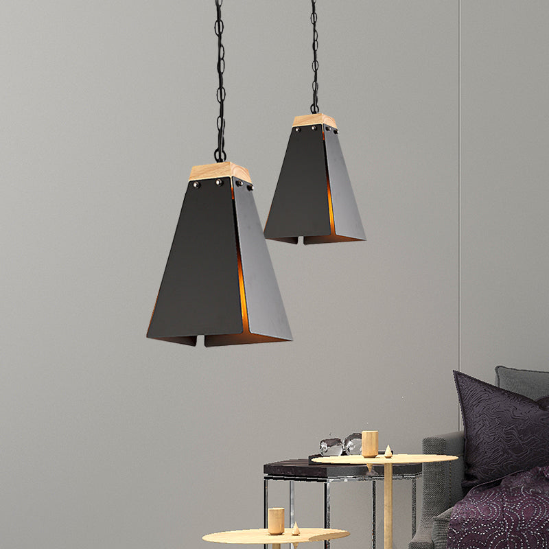 Contemporary Pyramid Pendant Light: Sleek Black/White Metal Ceiling Fixture | Adjustable Chain