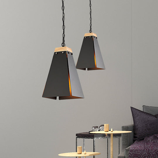 Contemporary Pyramid Pendant Light: Sleek Black/White Metal Ceiling Fixture | Adjustable Chain