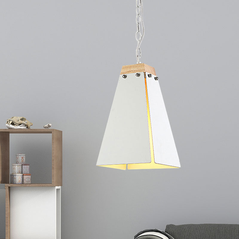 Contemporary Pyramid Pendant Light: Sleek Black/White Metal Ceiling Fixture | Adjustable Chain White
