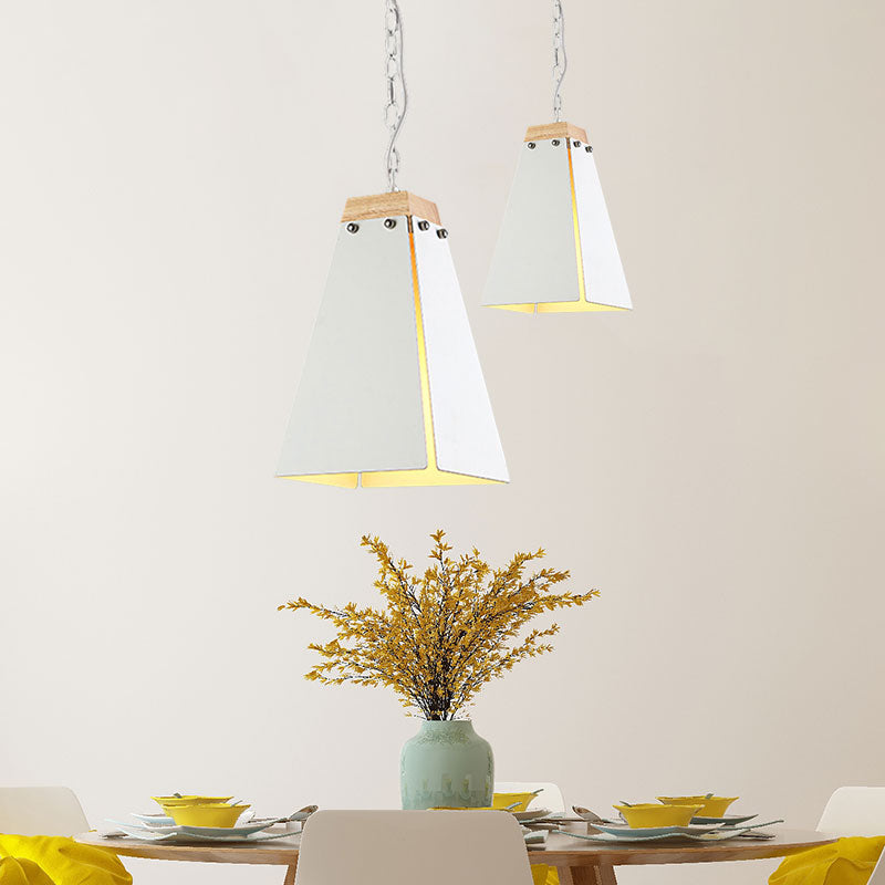 Contemporary Pyramid Pendant Light: Sleek Black/White Metal Ceiling Fixture | Adjustable Chain