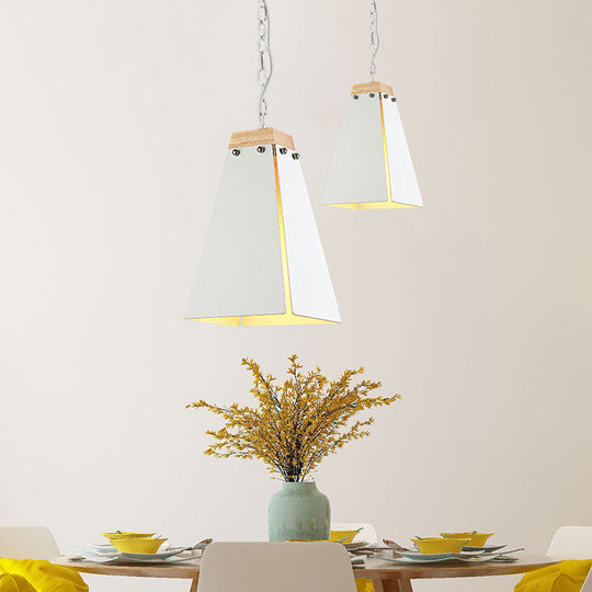 Contemporary Pyramid Pendant Light: Sleek Black/White Metal Ceiling Fixture | Adjustable Chain