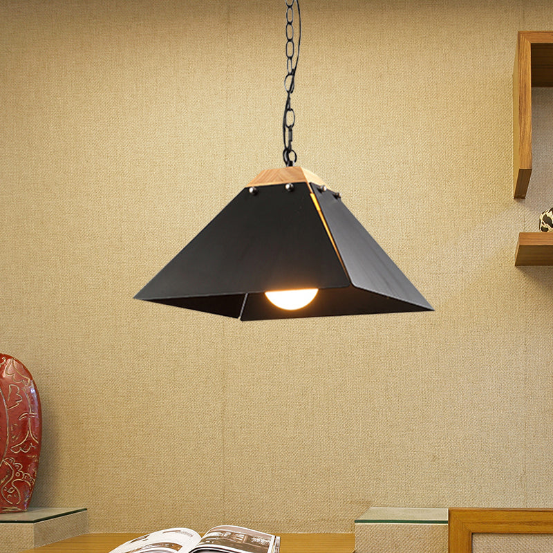 Contemporary Pyramid Pendant Light: Sleek Black/White Metal Ceiling Fixture | Adjustable Chain