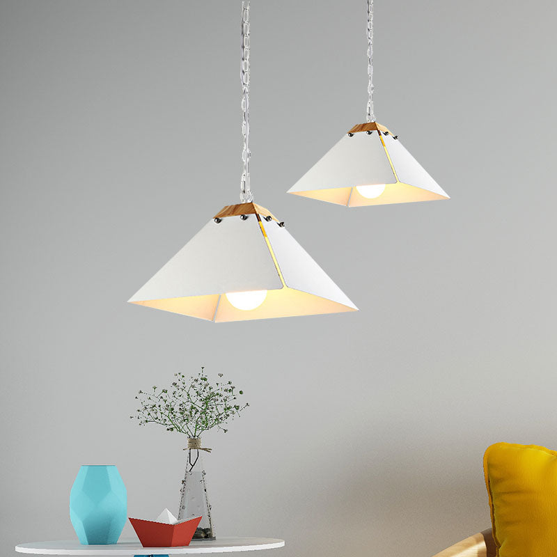 Contemporary Pyramid Pendant Light: Sleek Black/White Metal Ceiling Fixture | Adjustable Chain