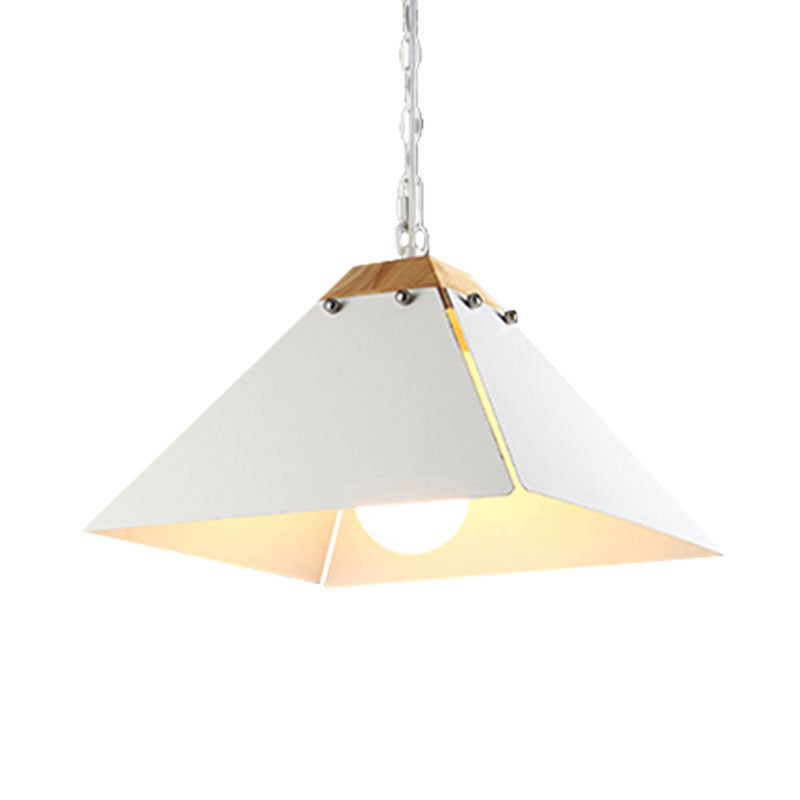 Contemporary Pyramid Pendant Light: Sleek Black/White Metal Ceiling Fixture | Adjustable Chain
