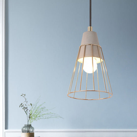 Gold Adjustable Nordic Pendant Light With Caged Design / A