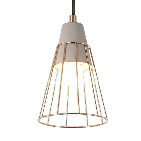 Gold Adjustable Nordic Pendant Light With Caged Design