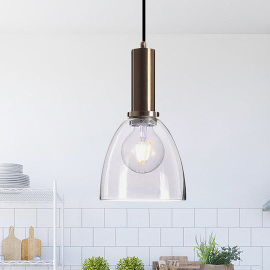 Modern Amber/Clear Glass Curved Shade Pendant Light for Living Room with Brass Lamp Socket