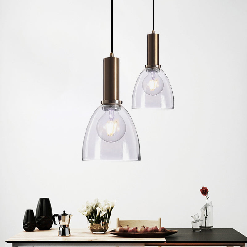 Amber/Clear Glass Curved Shade Pendant Light With Brass Lamp Socket Simple Style For Living Room