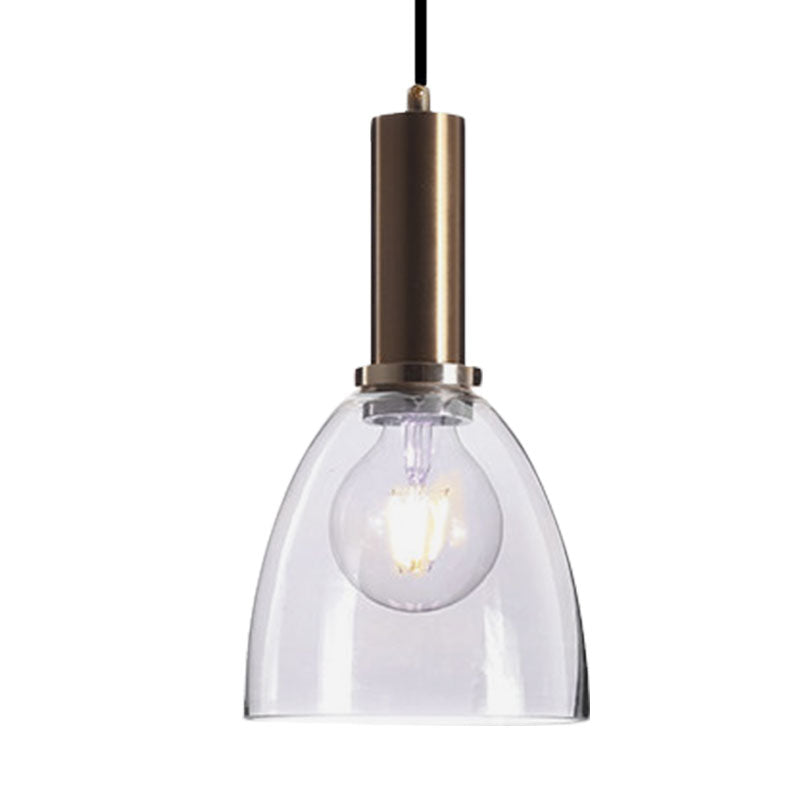 Modern Amber/Clear Glass Curved Shade Pendant Light for Living Room with Brass Lamp Socket