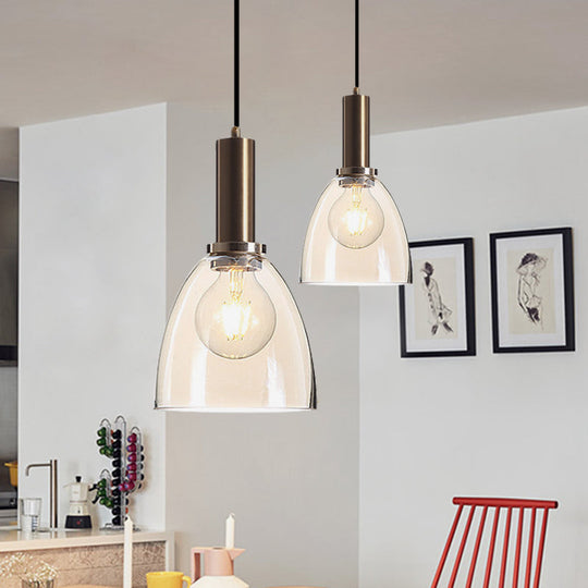 Modern Amber/Clear Glass Curved Shade Pendant Light for Living Room with Brass Lamp Socket