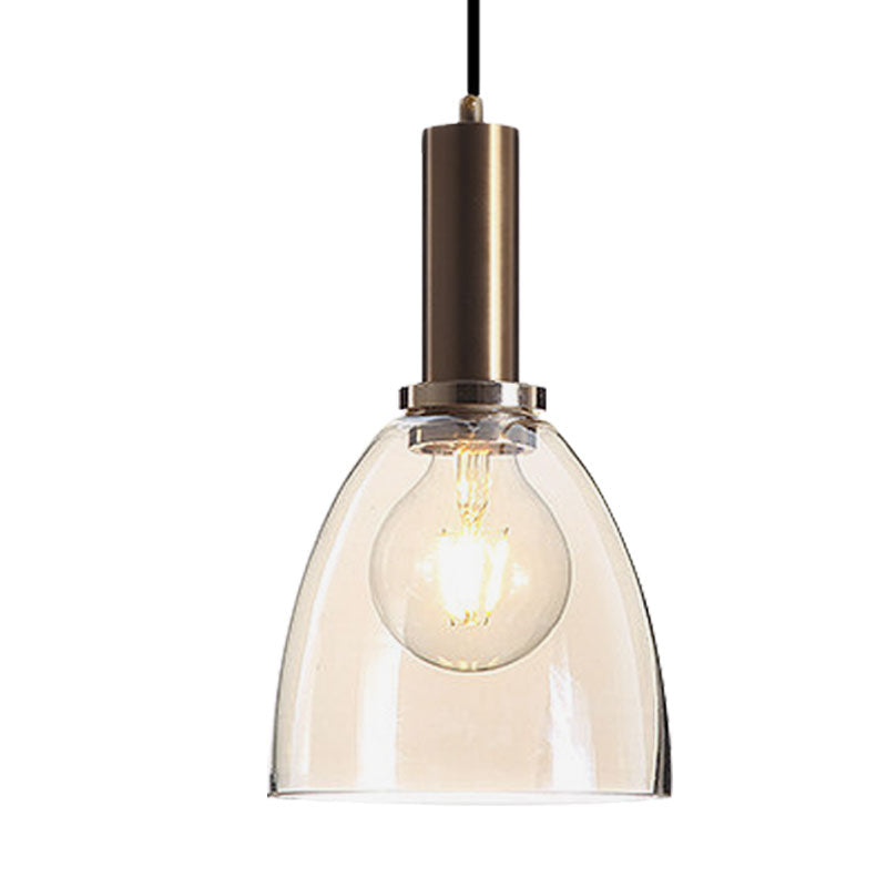 Modern Amber/Clear Glass Curved Shade Pendant Light for Living Room with Brass Lamp Socket