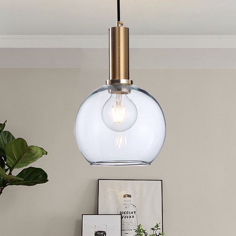 Amber/Clear Glass Curved Shade Pendant Light With Brass Lamp Socket Simple Style For Living Room