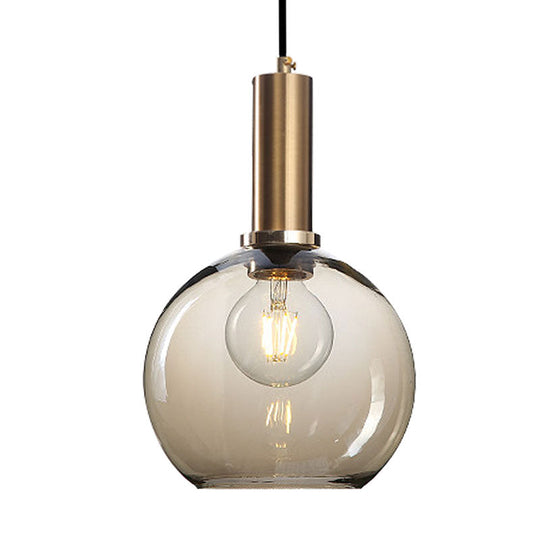 Amber/Clear Glass Curved Shade Pendant Light With Brass Lamp Socket Simple Style For Living Room