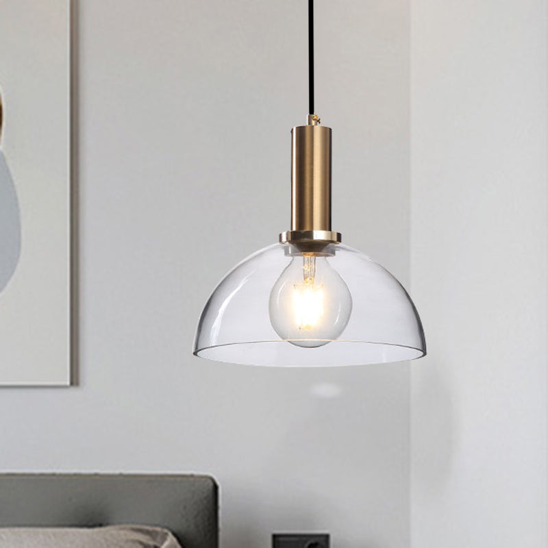 Amber/Clear Glass Curved Shade Pendant Light With Brass Lamp Socket Simple Style For Living Room