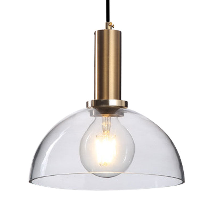 Amber/Clear Glass Curved Shade Pendant Light With Brass Lamp Socket Simple Style For Living Room
