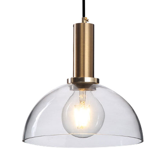 Amber/Clear Glass Curved Shade Pendant Light With Brass Lamp Socket Simple Style For Living Room