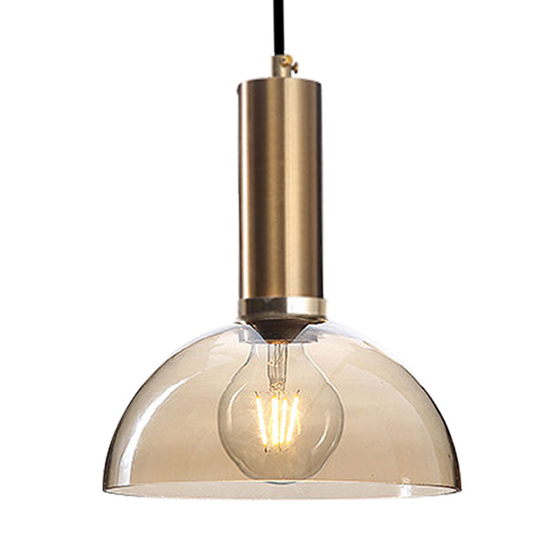 Modern Amber/Clear Glass Curved Shade Pendant Light for Living Room with Brass Lamp Socket