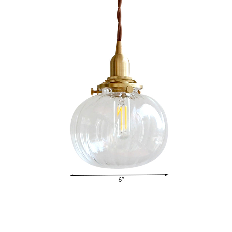 Brass Suspension Light - Modern Melon Shape Pendant Lamp For Corridor