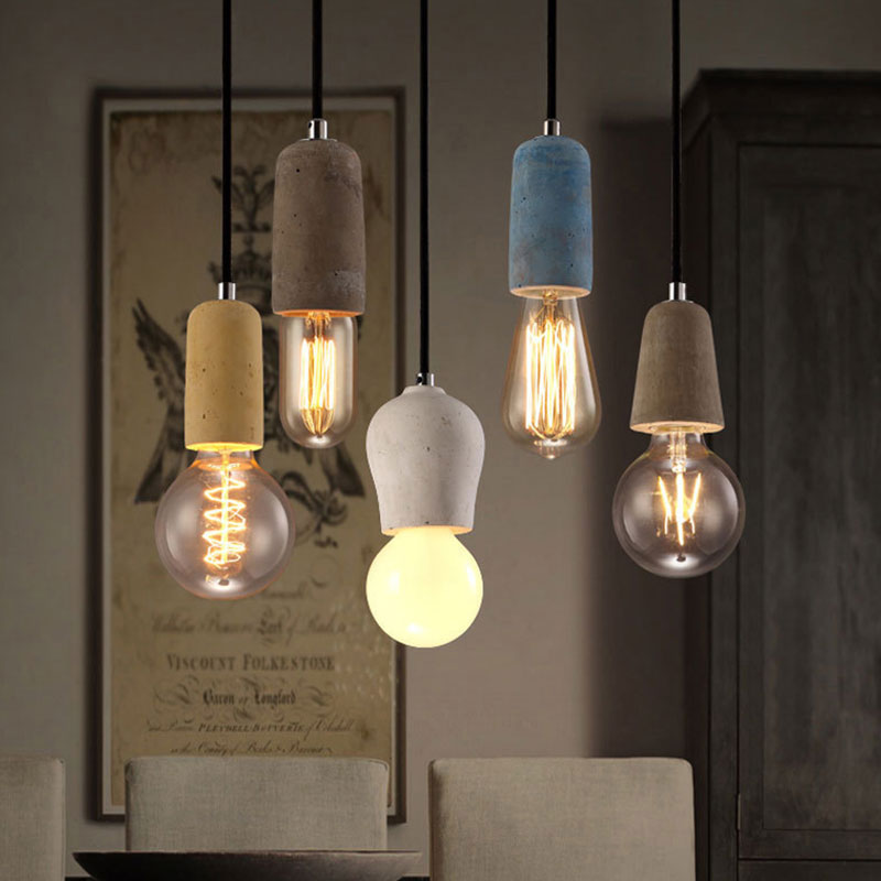 Minimalist Cement Hanging Pendant Light With Open Bulb - Ideal For Cafe And Restaurant Grey / A