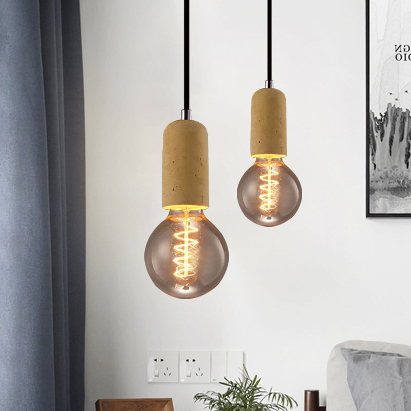 Minimalist Cement Hanging Pendant Light With Open Bulb - Ideal For Cafe And Restaurant