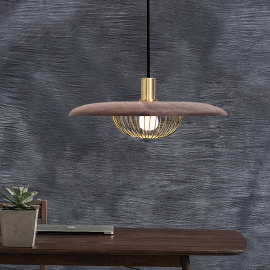 Modern Iron Wire Domed Pendant Light With Wooden Shade - Shop 1 Suspension