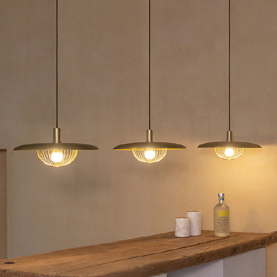 Iron Wire Domed Pendant Light with Wooden Shade - Modern and Suspended Lighting