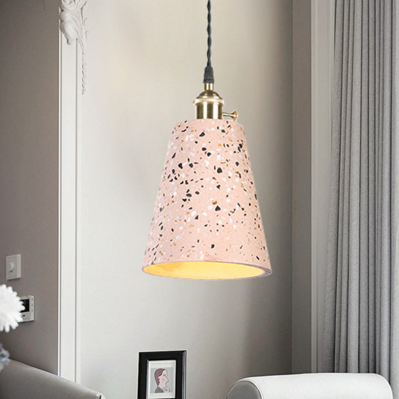 Contemporary Tapered Cement Pendant Ceiling Light For Cafes - 1-Light Hanging Lamp Pink